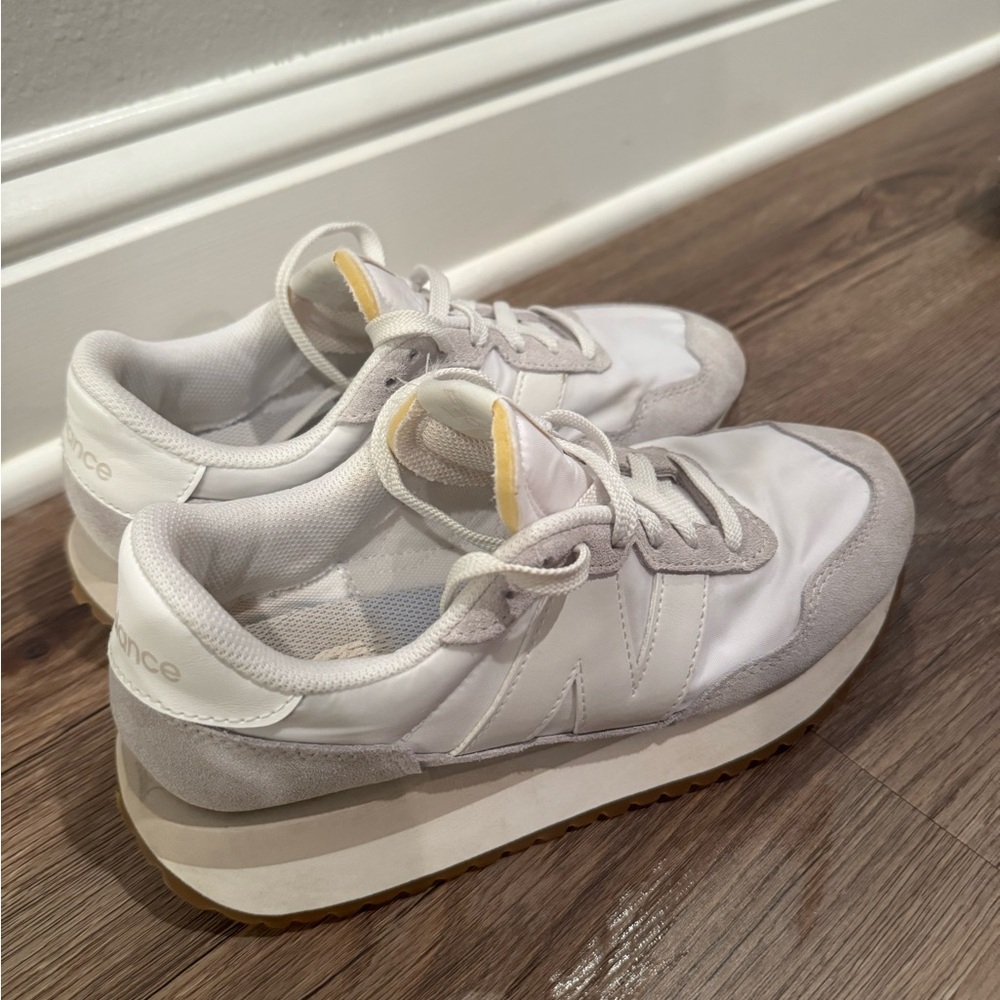New Balance White and Light Gray Sneakers